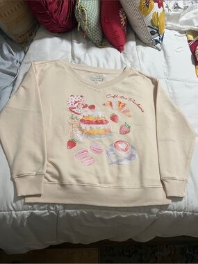 Oversized Strawberry Shortcake Café V-Neck Sweater - Cream